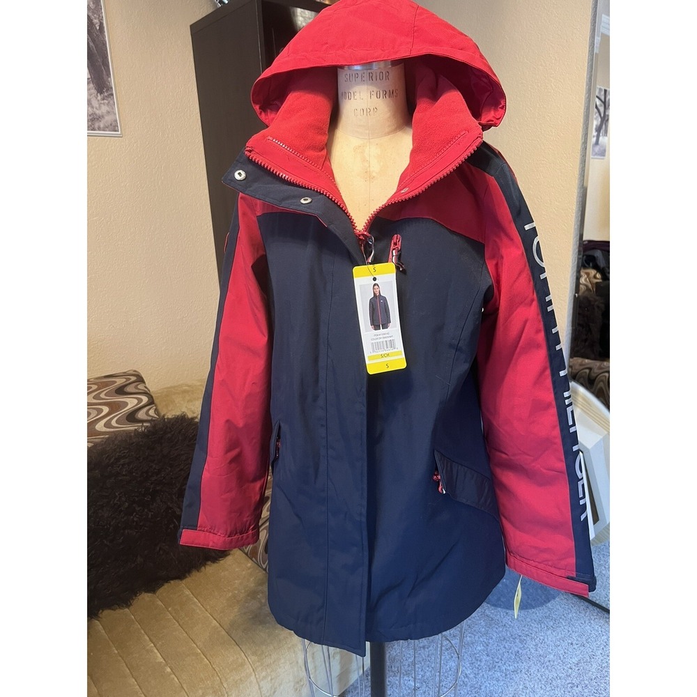 Tommy Hilfiger‎ Womens All Weather System Hooded Jacket Red /Navy Sz S1306142
